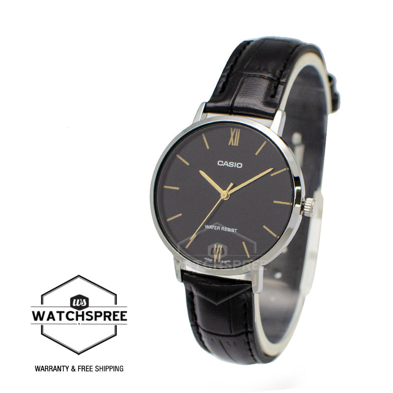Casio Ladies' Analog Black Leather Band Watch LTPVT01L-1B LTP-VT01L-1B