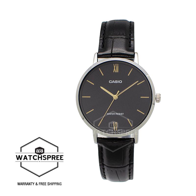 Casio Ladies' Analog Black Leather Band Watch LTPVT01L-1B LTP-VT01L-1B