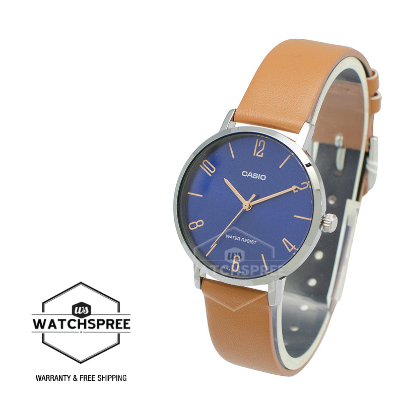 Casio Ladies' Analog Brown Leather Strap Watch LTPVT01L-2B2 LTP-VT01L-2B2