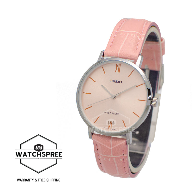 Casio Ladies' Analog Pink Leather Band Watch LTPVT01L-4B LTP-VT01L-4B