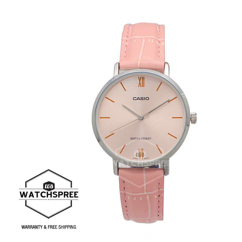 Casio Ladies' Analog Pink Leather Band Watch LTPVT01L-4B LTP-VT01L-4B