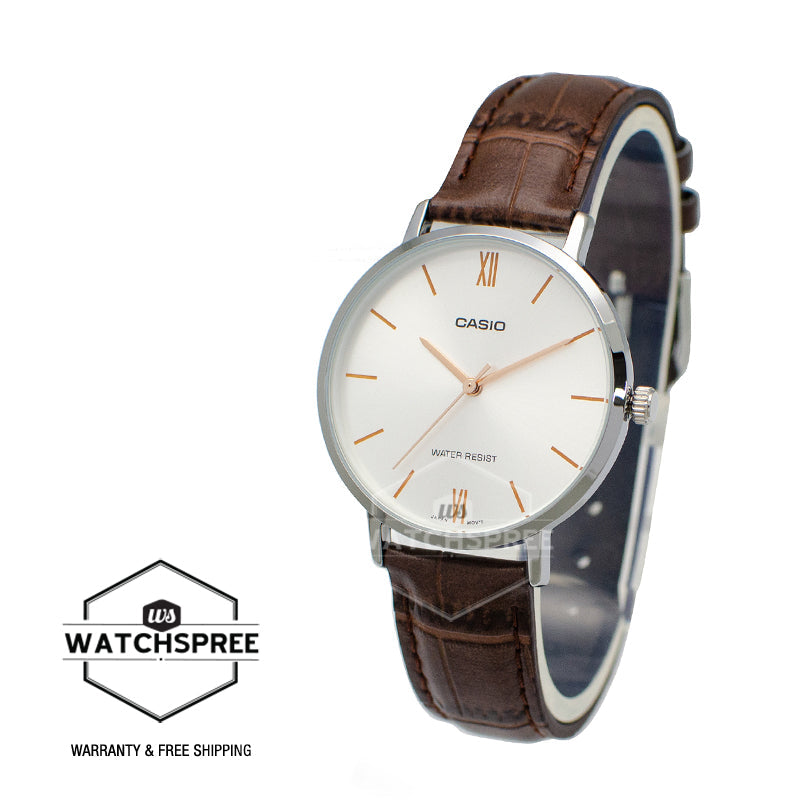 Casio Ladies' Analog Dark Brown Leather Band Watch LTPVT01L-7B2 LTP-VT01L-7B2