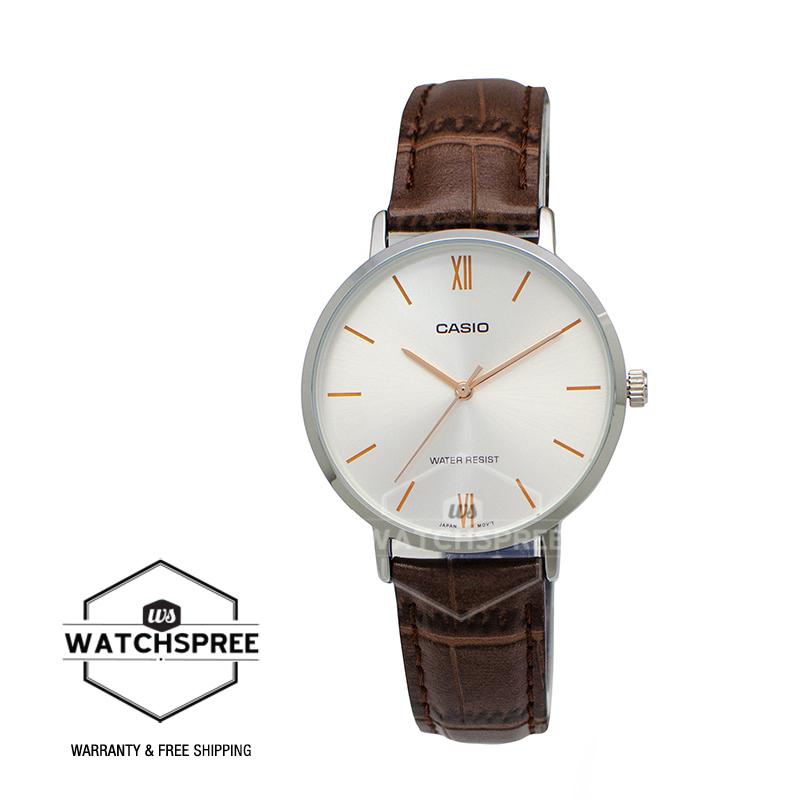 Casio Ladies' Analog Dark Brown Leather Band Watch LTPVT01L-7B2 LTP-VT01L-7B2