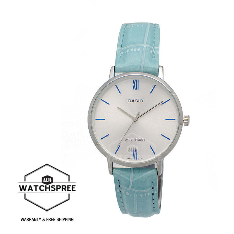 Casio Ladies' Analog Blue Leather Band Watch LTPVT01L-7B3 LTP-VT01L-7B3