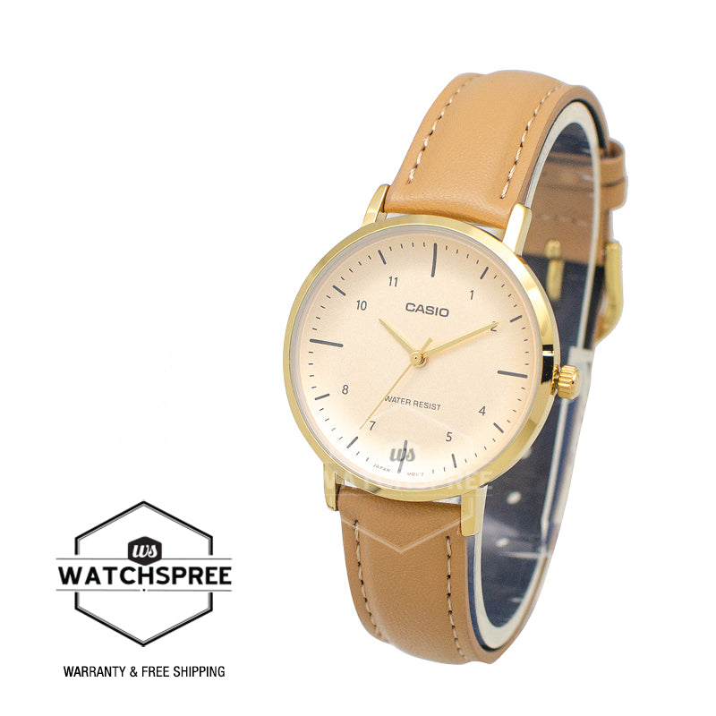 Casio Ladies' Analog Brown Leather Strap Watch LTPVT03GL-4B LTP-VT03GL-4B