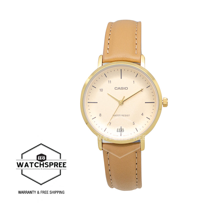 Casio Ladies' Analog Brown Leather Strap Watch LTPVT03GL-4B LTP-VT03GL-4B