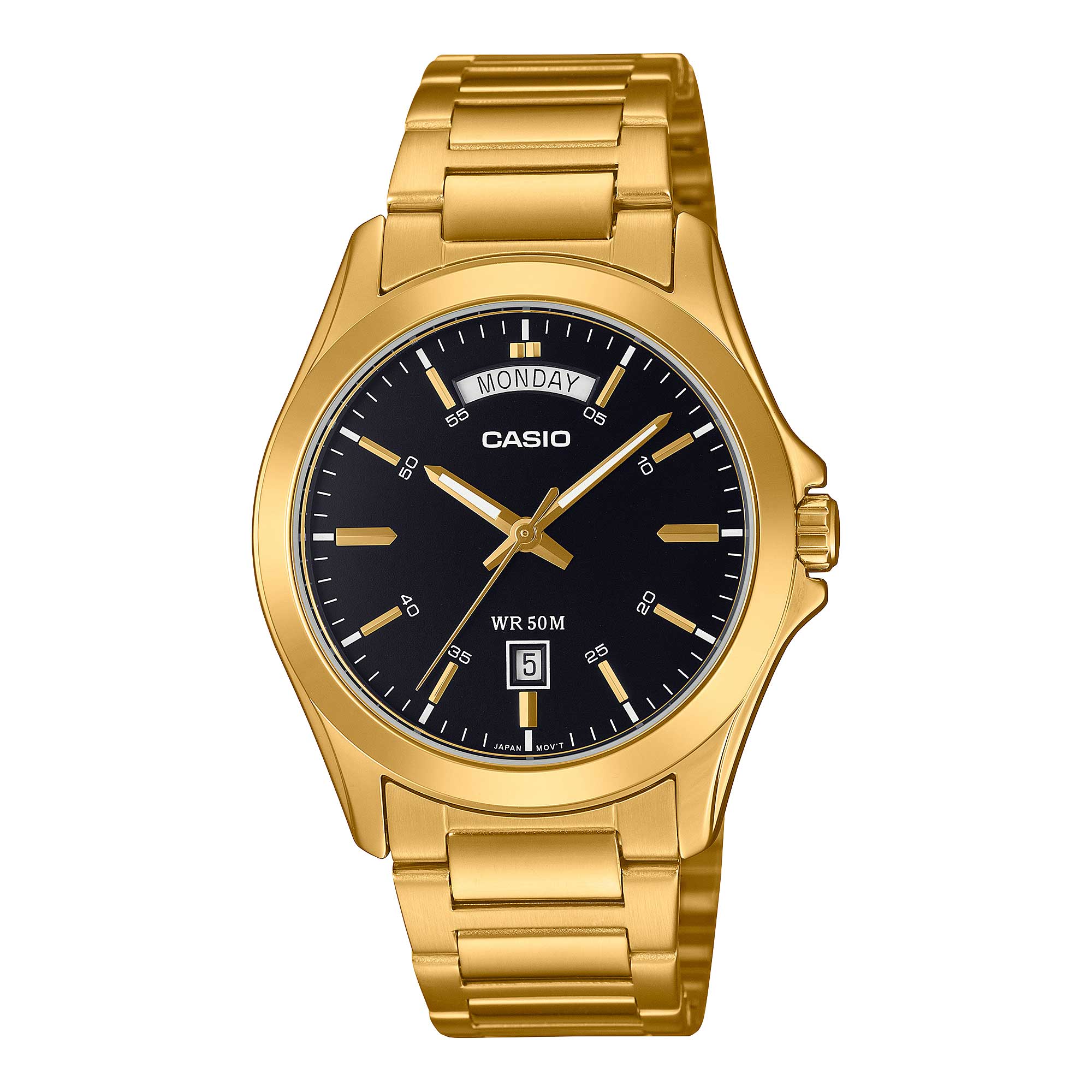 Casio Men's Analog Gold Ion Plated Stainless Steel Band Watch MTP1370G-1A MTP-1370G-1A