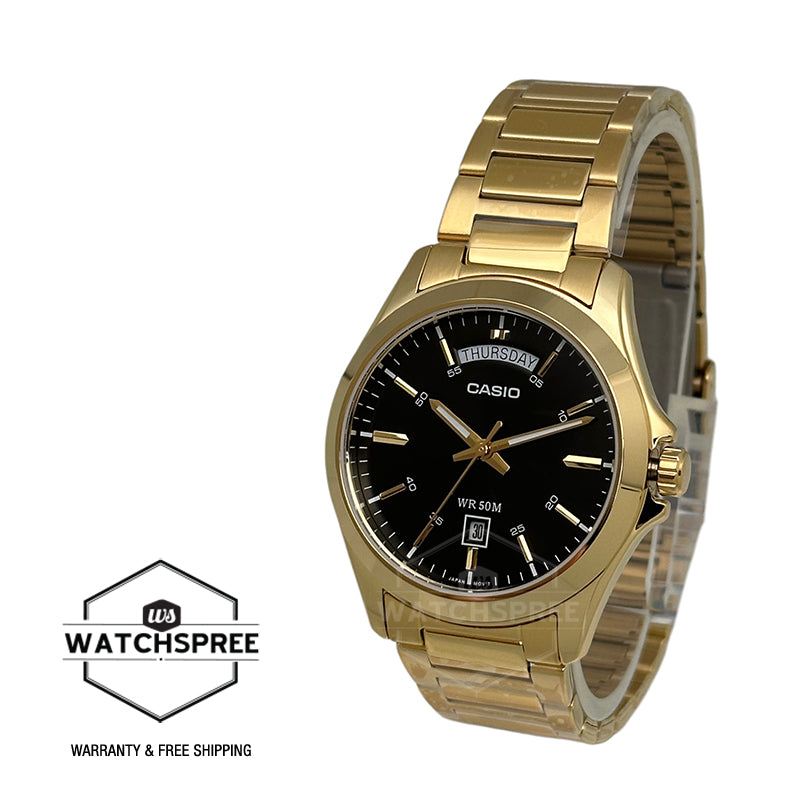 Casio Men's Analog Gold Ion Plated Stainless Steel Band Watch MTP1370G-1A MTP-1370G-1A