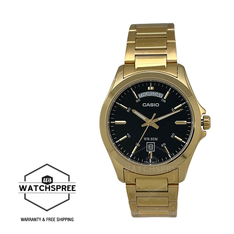 Casio Men's Analog Gold Ion Plated Stainless Steel Band Watch MTP1370G-1A MTP-1370G-1A