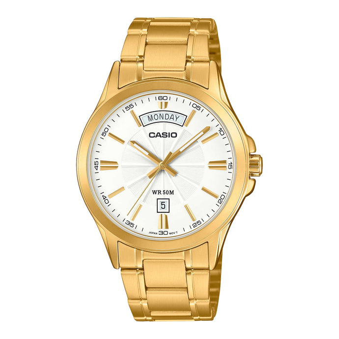 Casio Men's Analog Gold Ion Plated Stainless Steel Band Watch MTP1381GD-7A MTP-1381GD-7A