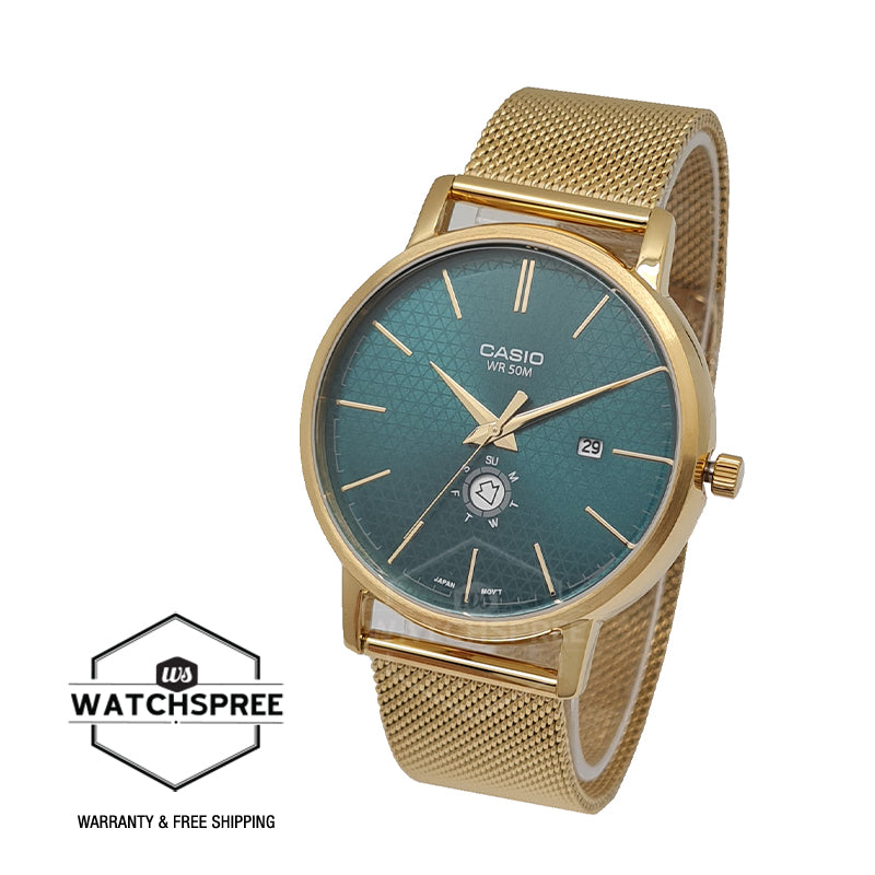 Casio Men's Analog Gold Ion Plated Stainless Steel Mesh Band Watch MTPB125MG-3A MTP-B125MG-3A