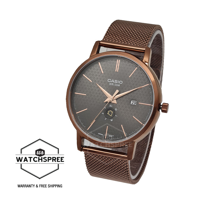 Casio Men's Analog Rose Gold Ion Plated Stainless Steel Mesh Band Watch MTPB125MR-8A MTP-B125MR-8A