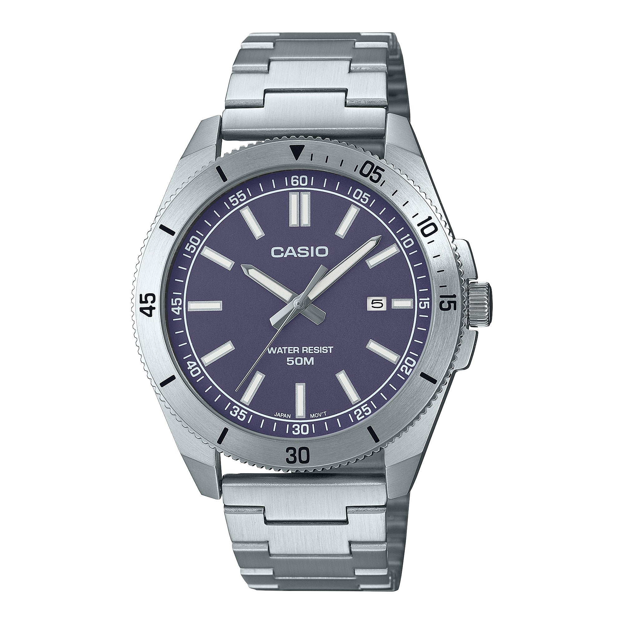 Casio Men's Analog Sporty Stainless Steel Band Watch MTPB155D-2E MTP-B155D-2E