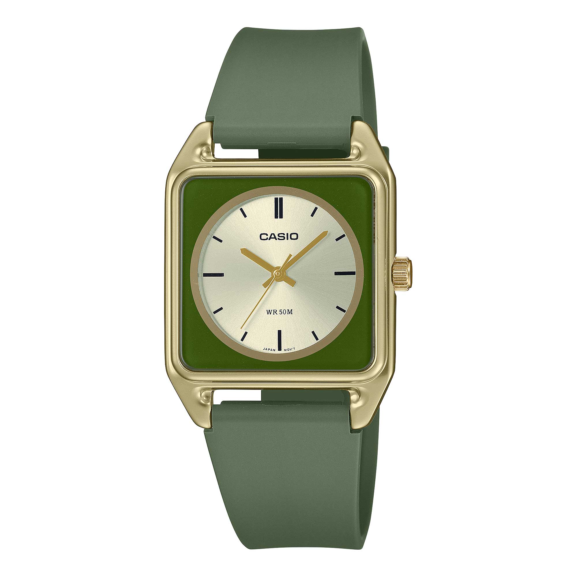 Casio Square Casio Analog Square Dial Green Resin Band Watch MTPB170-3E MTP-B170-3E ...