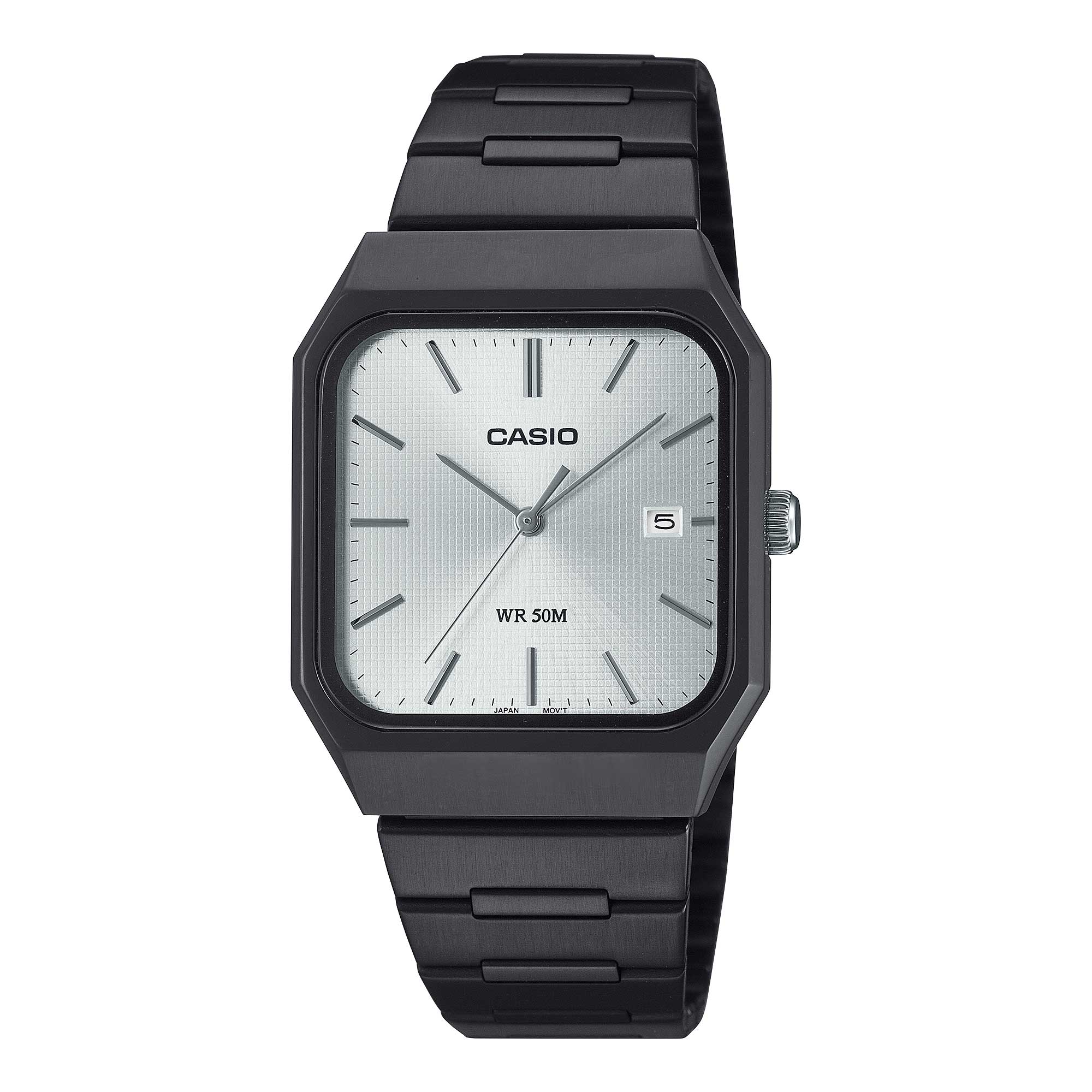 Casio Men's Analog Square Dial Black Ion Plated Stainless Steel Band Watch MTPB185B-7A MTP-B185B-7A