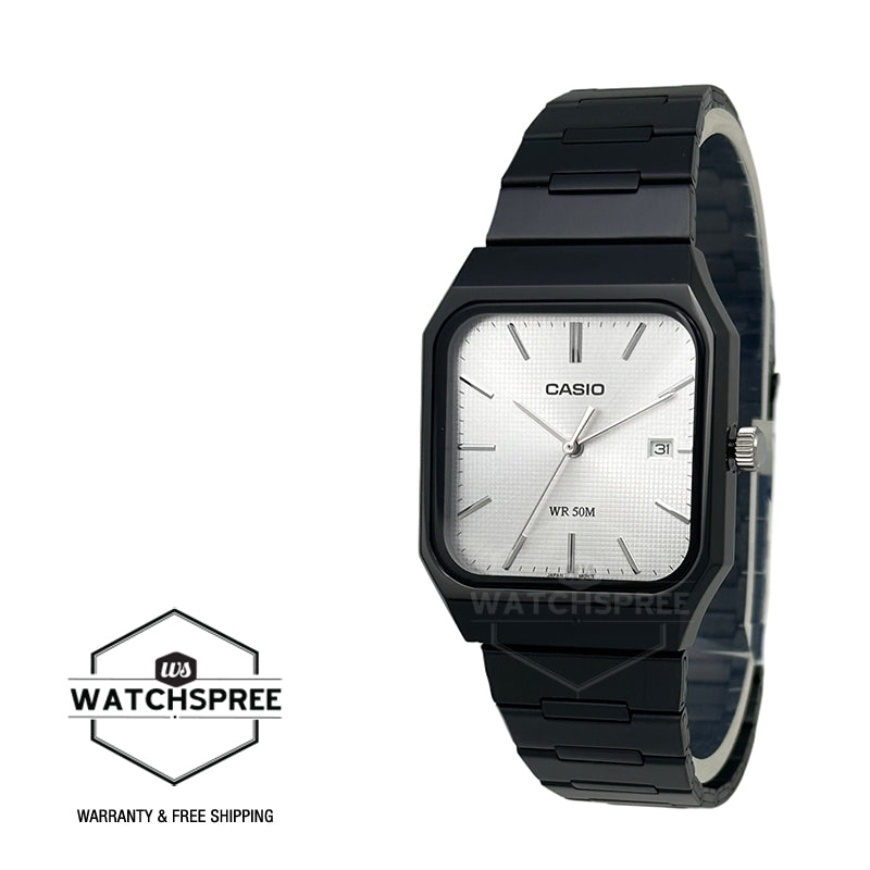 Casio Men's Analog Square Dial Black Ion Plated Stainless Steel Band Watch MTPB185B-7A MTP-B185B-7A