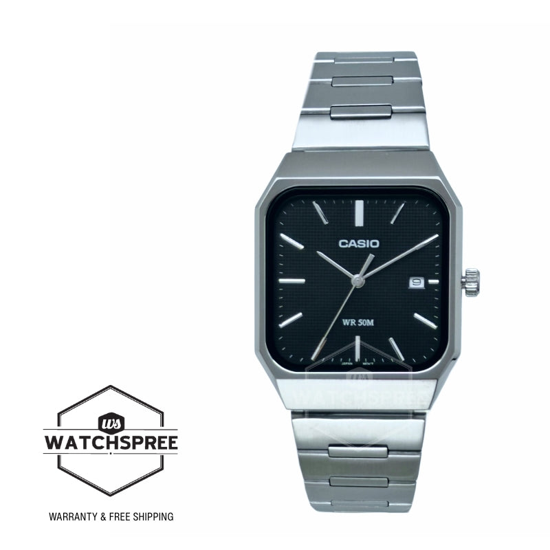 Casio Men's Analog Square Dial Stainless Steel Band Watch MTPB185D-1A MTP-B185D-1A