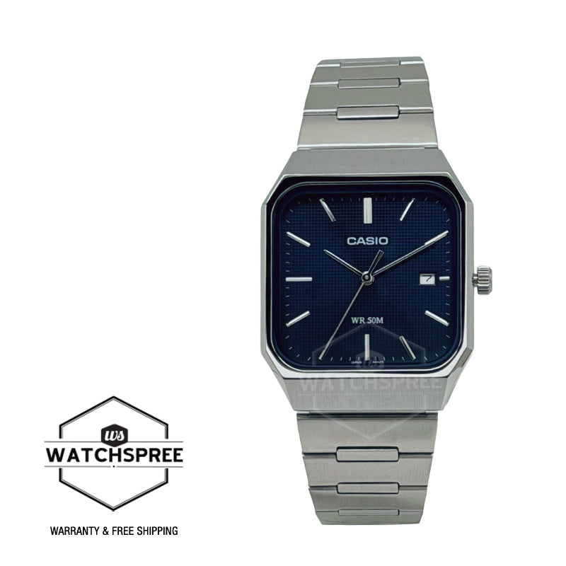 Casio Men's Analog Square Dial Black Leather Strap Watch MTPB190L-2B MTP-B190L-2B