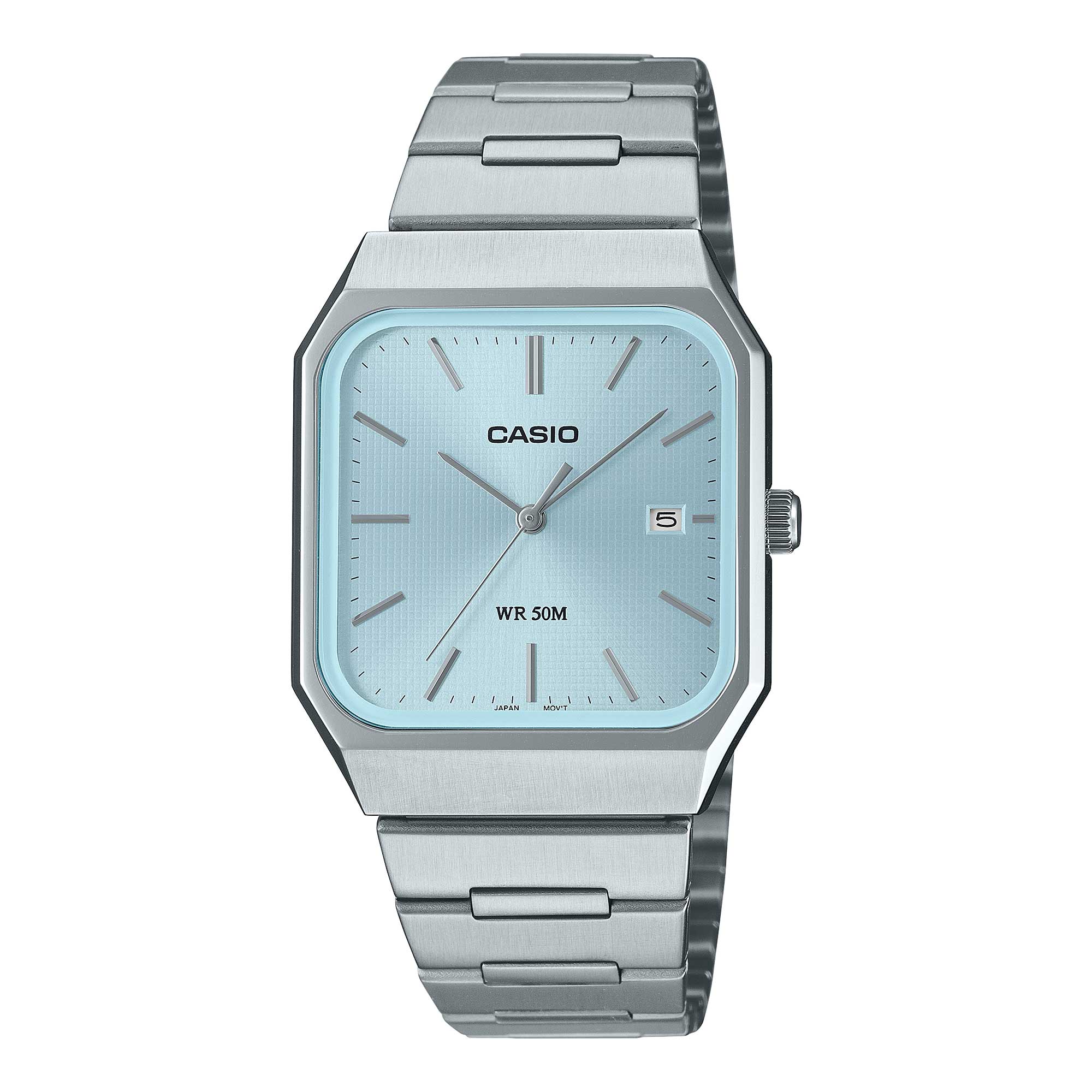 Casio Men's Analog Square Dial Stainless Steel Band Watch MTPB185D-2A2 MTP-B185D-2A2