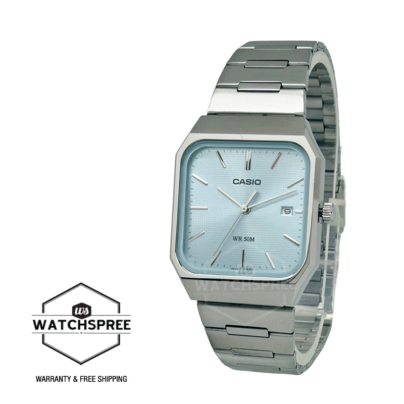 Casio Men's Analog Square Dial Stainless Steel Band Watch MTPB185D-2A2 MTP-B185D-2A2