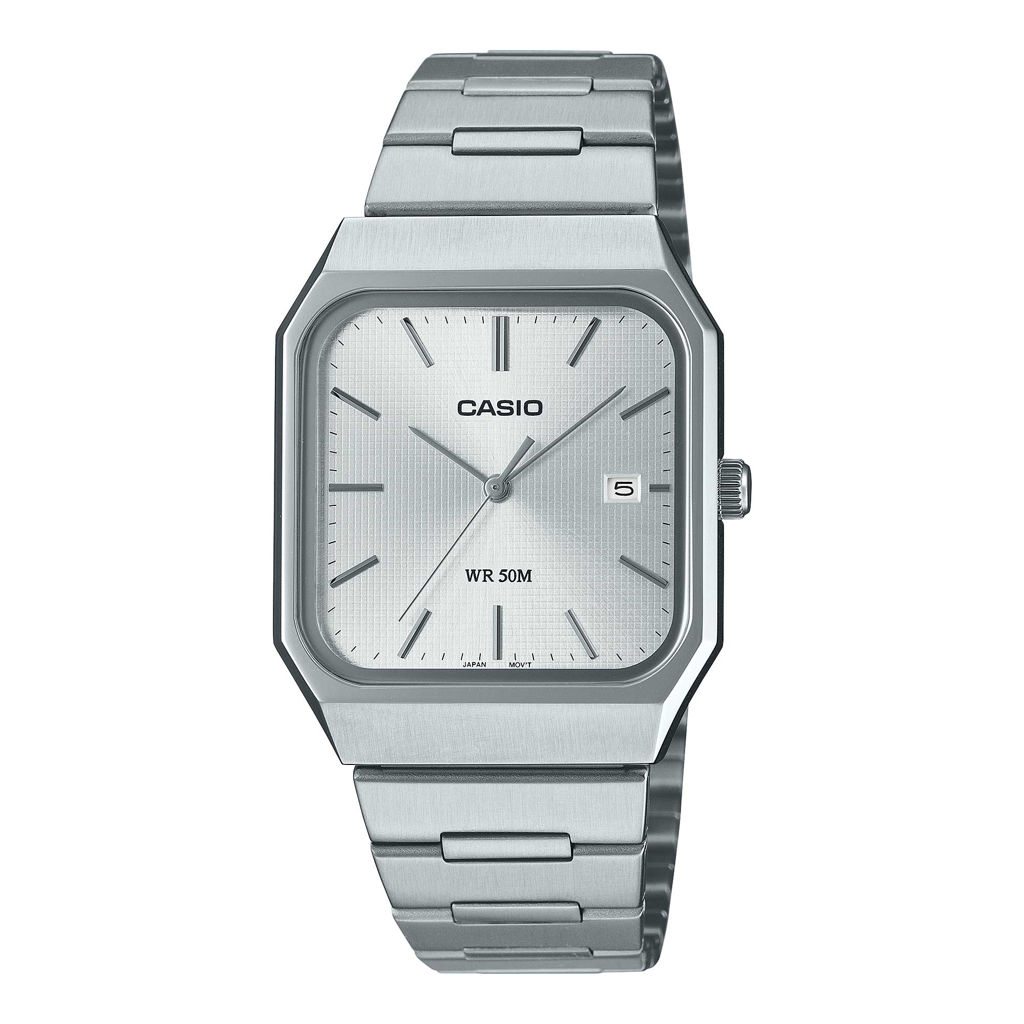 Casio Men's Analog Square Dial Stainless Steel Band Watch MTPB185D-7A MTP-B185D-7A