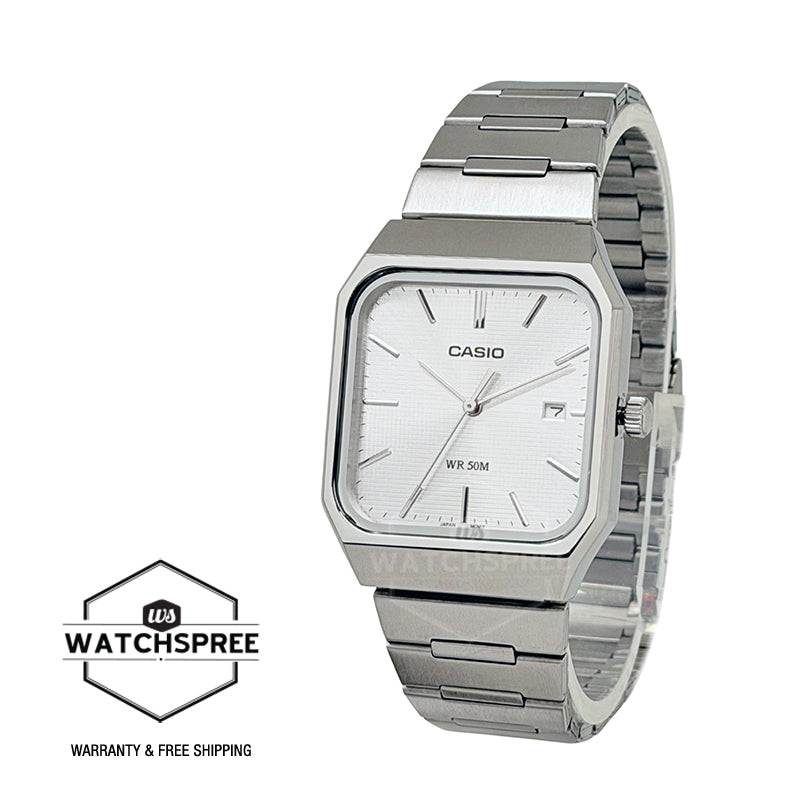 Casio Men's Analog Square Dial Stainless Steel Band Watch MTPB185D-7A MTP-B185D-7A