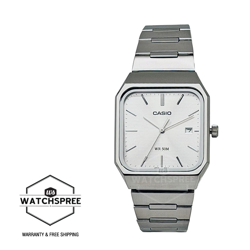 Casio Men's Analog Square Dial Stainless Steel Band Watch MTPB185D-7A MTP-B185D-7A