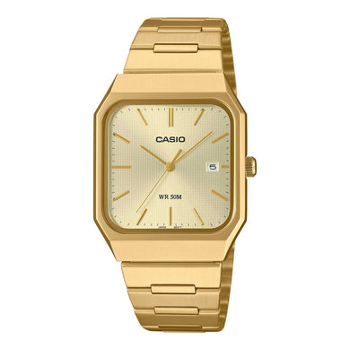 Casio Men's Analog Square Dial Gold Ion Plated Stainless Steel Band Watch MTPB185G-9A MTP-B185G-9A