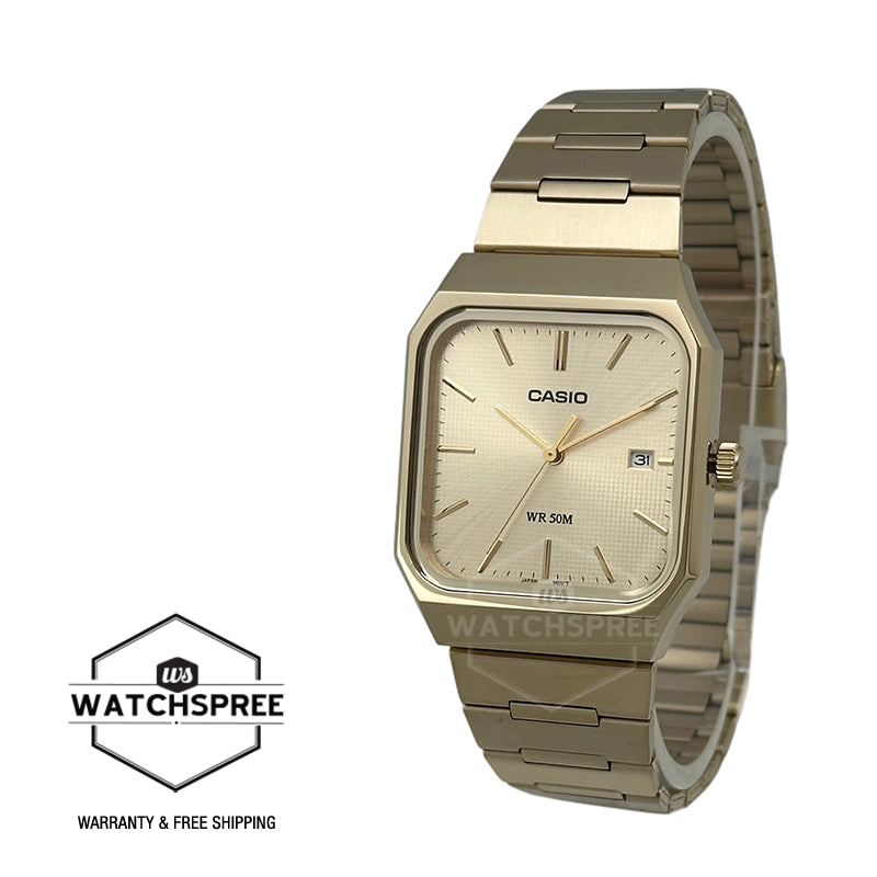 Casio Men's Analog Square Dial Gold Ion Plated Stainless Steel Band Watch MTPB185G-9A MTP-B185G-9A