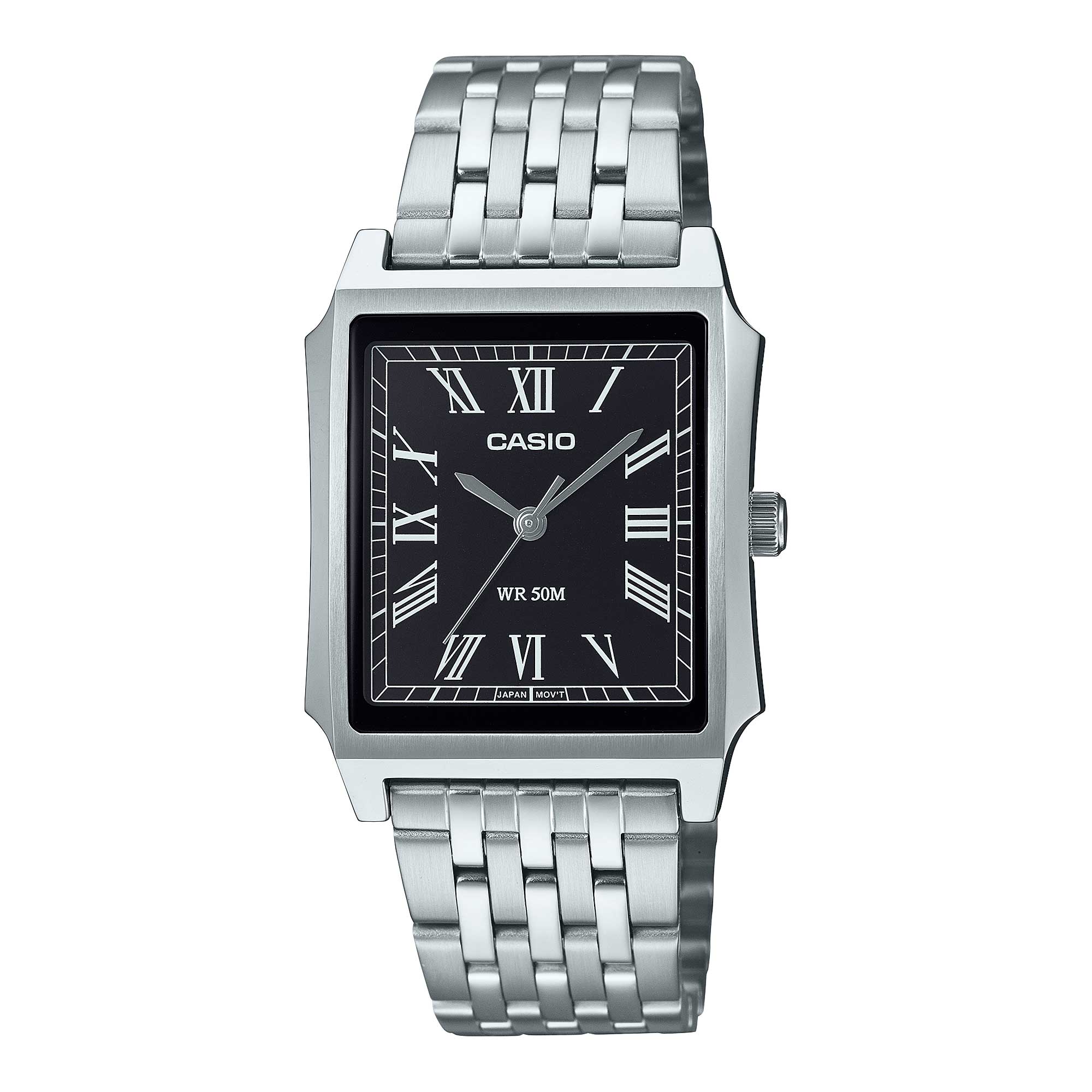 Casio Men's Analog Square Dial Stainless Steel Band Watch MTPB190D-1B MTP-B190D-1B