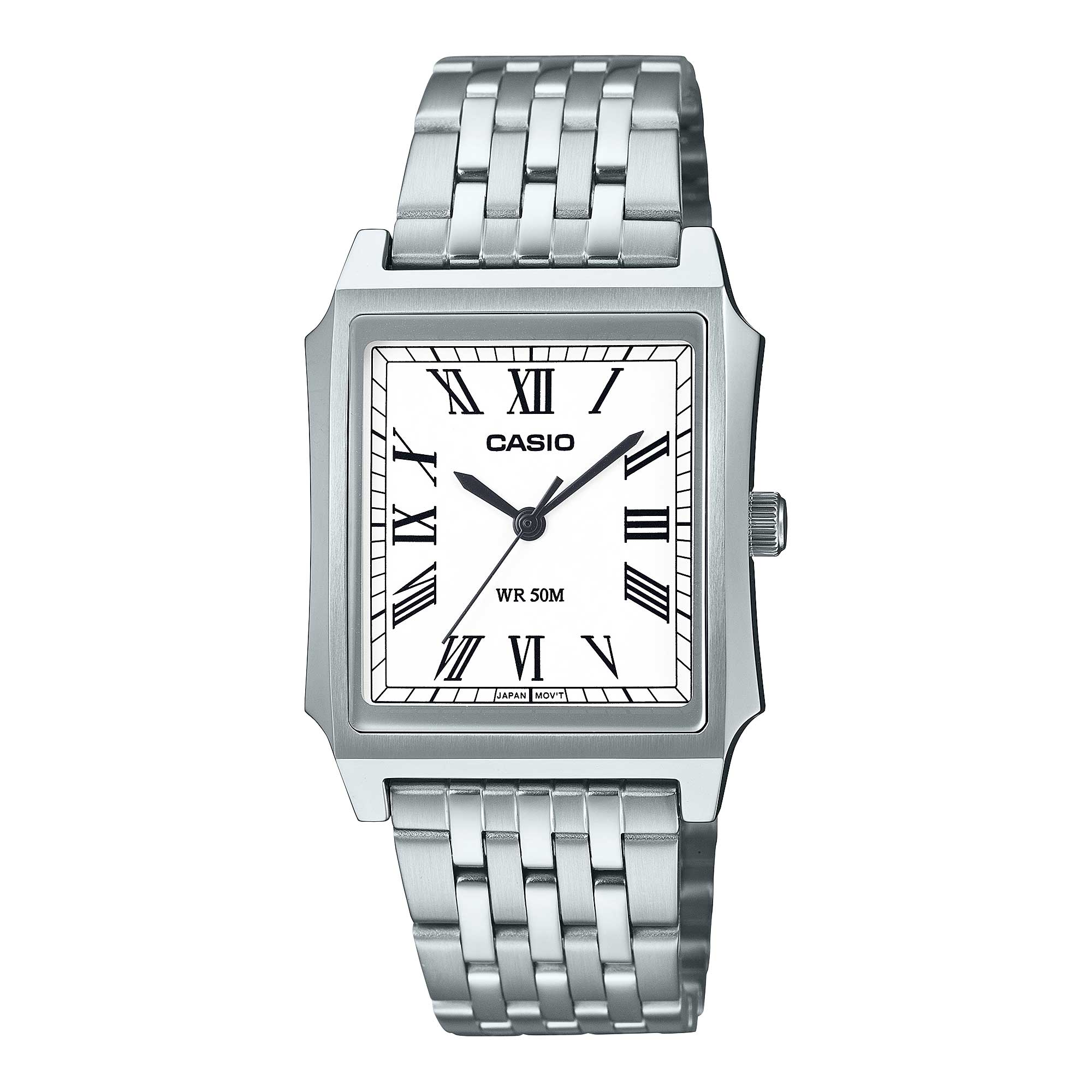 Casio Men's Analog Square Dial Stainless Steel Band Watch MTPB190D-7B MTP-B190D-7B