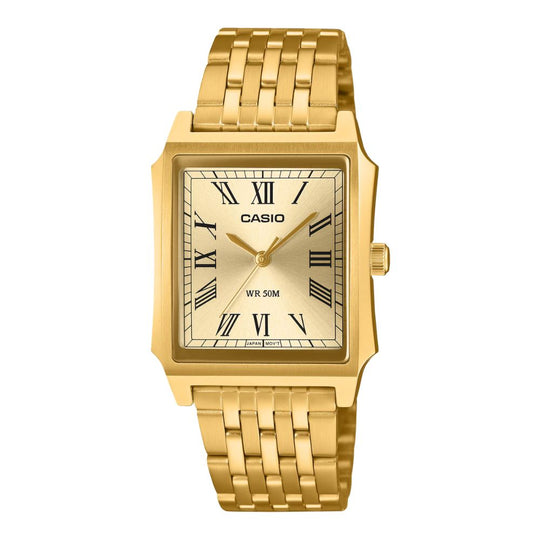 Casio Men's Analog Square Dial Gold Ion Plated Stainless Steel Band Watch MTPB190G-9B MTP-B190G-9B