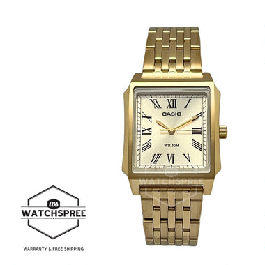 Casio Men's Analog Square Dial Gold Ion Plated Stainless Steel Band Watch MTPB190G-9B MTP-B190G-9B