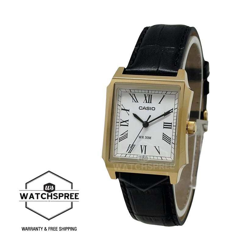 Casio Men's Analog Square Dial Black Leather Strap Watch MTPB190GL-7B MTP-B190GL-7B