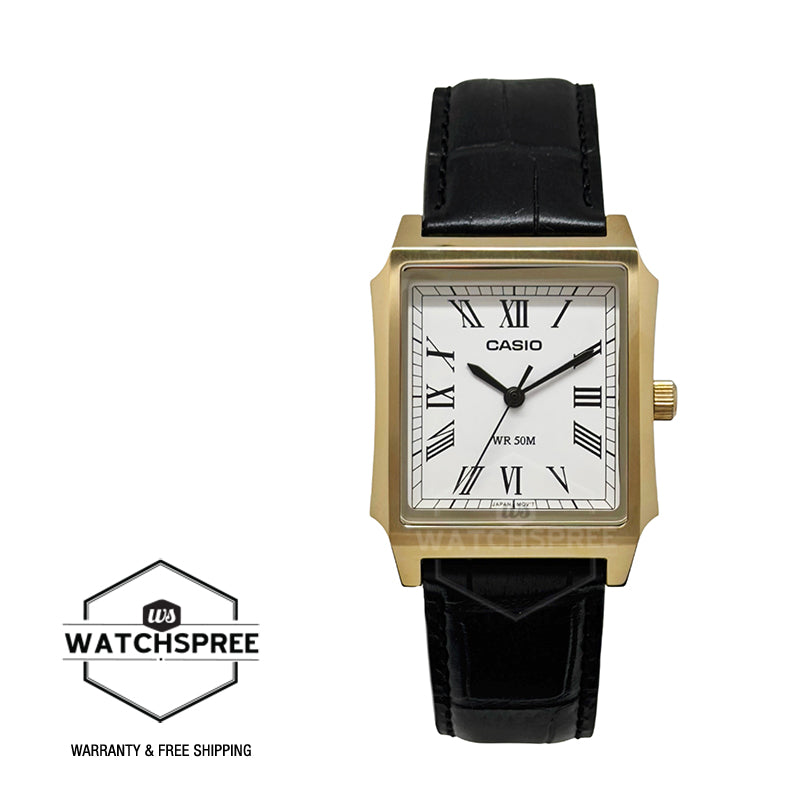 Casio Men's Analog Square Dial Black Leather Strap Watch MTPB190GL-7B MTP-B190GL-7B