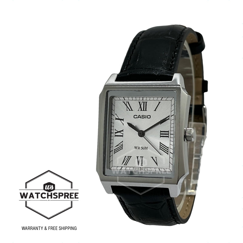 Casio Men's Analog Square Dial Black Leather Strap Watch MTPB190L-7B MTP-B190L-7B