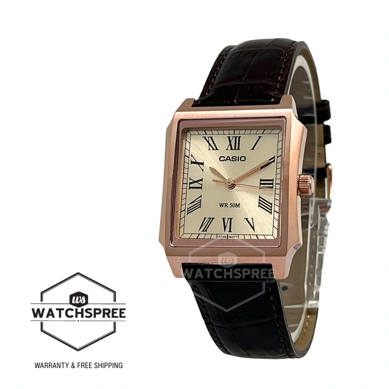 Casio Men's Analog Square Dial Brown Leather Strap Watch MTPB190RGL-9B MTP-B190RGL-9B