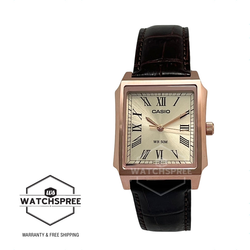 Casio Men's Analog Square Dial Brown Leather Strap Watch MTPB190RGL-9B MTP-B190RGL-9B