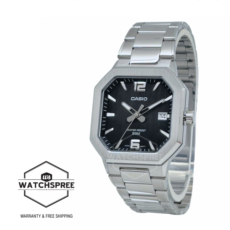 Casio Men's Analog Octagonal Dial Stainless Steel Band Watch MTPB195D-1A MTP-B195D-1A