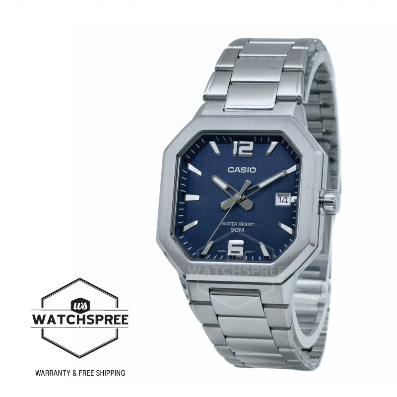 Casio Men's Analog Octagonal Dial Stainless Steel Band Watch MTPB195D-2A MTP-B195D-2A