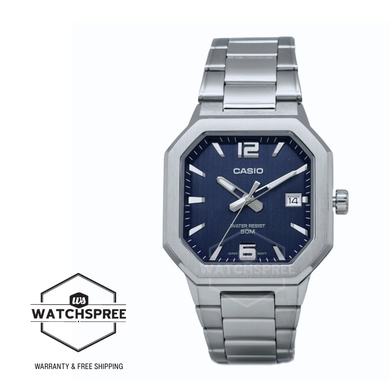 Casio Men's Analog Octagonal Dial Stainless Steel Band Watch MTPB195D-2A MTP-B195D-2A