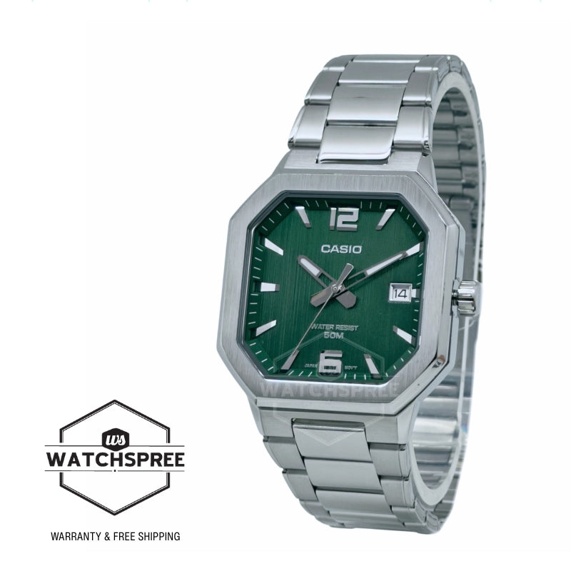 Casio Men's Analog Octagonal Dial Stainless Steel Band Watch MTPB195D-3A MTP-B195D-3A