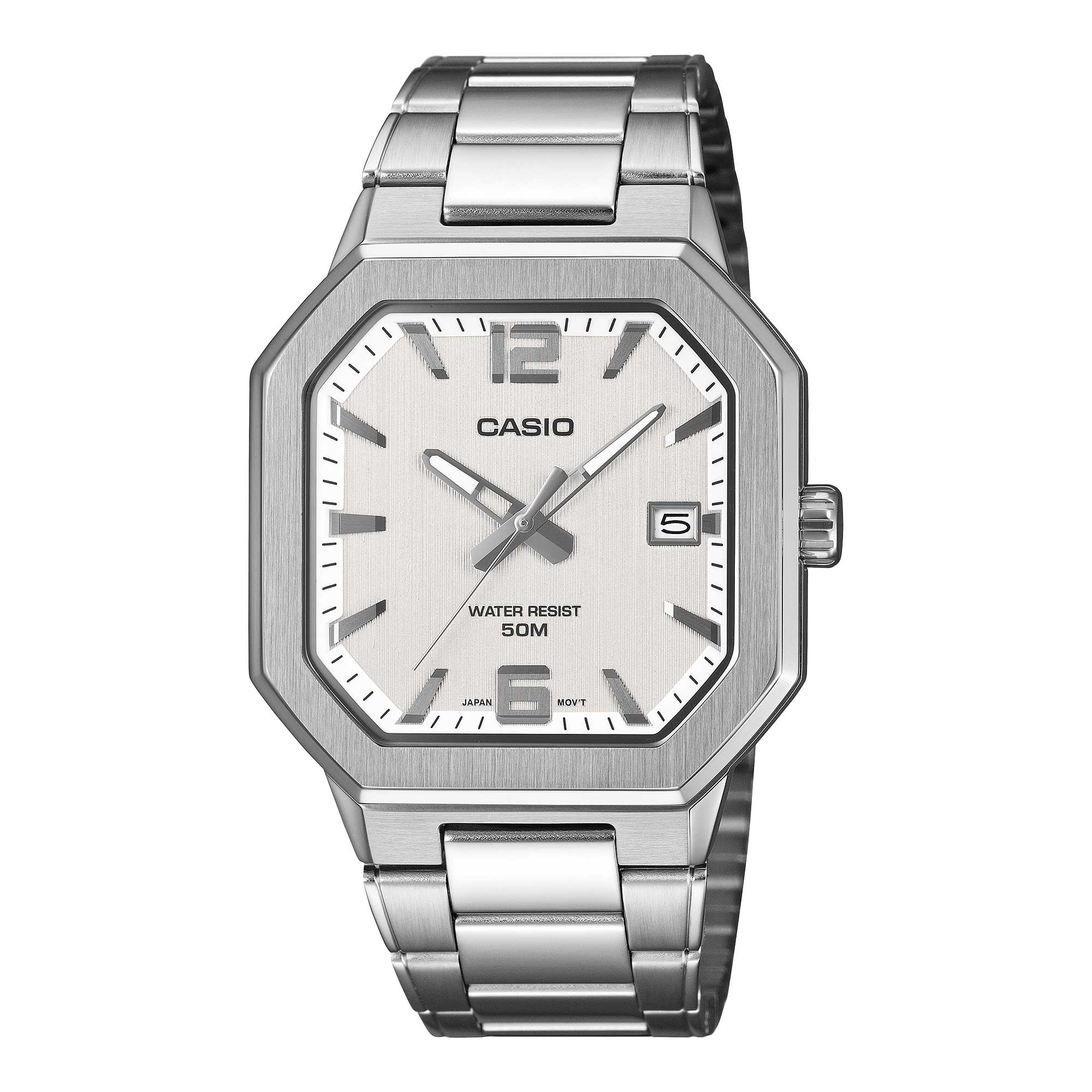 Casio Men's Analog Octagonal Dial Stainless Steel Band Watch MTPB195D-7A MTP-B195D-7A