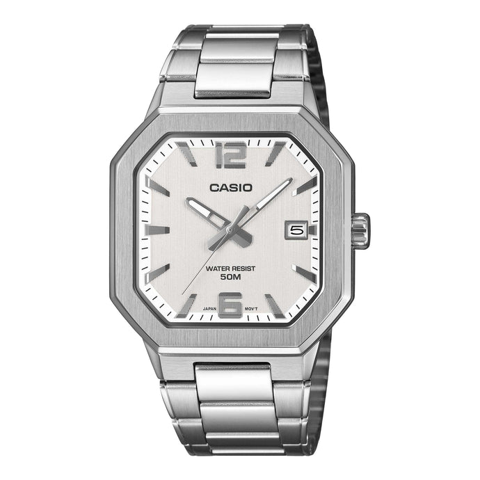 Casio Men's Analog Octagonal Dial Stainless Steel Band Watch MTPB195D-7A MTP-B195D-7A