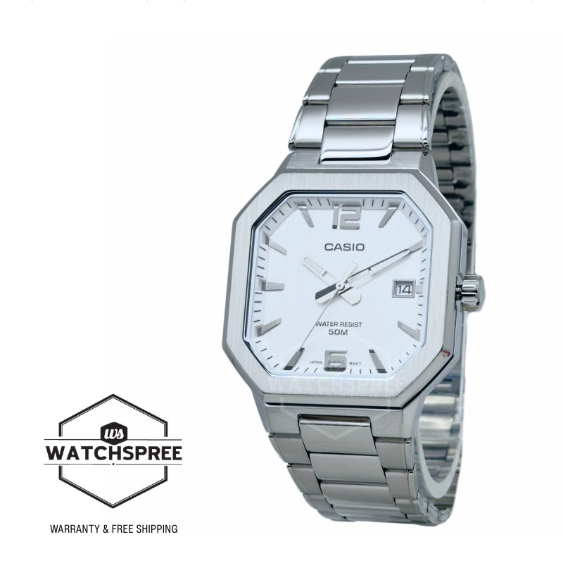 Casio Men's Analog Octagonal Dial Stainless Steel Band Watch MTPB195D-7A MTP-B195D-7A