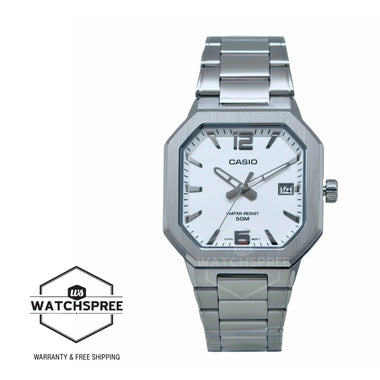 Casio Men's Analog Octagonal Dial Stainless Steel Band Watch MTPB195D-7A MTP-B195D-7A