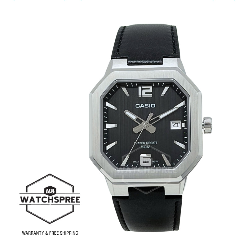 Casio Men's Analog Octagonal Dial Black Leather Strap Watch MTPB195L-1A MTP-B195L-1A