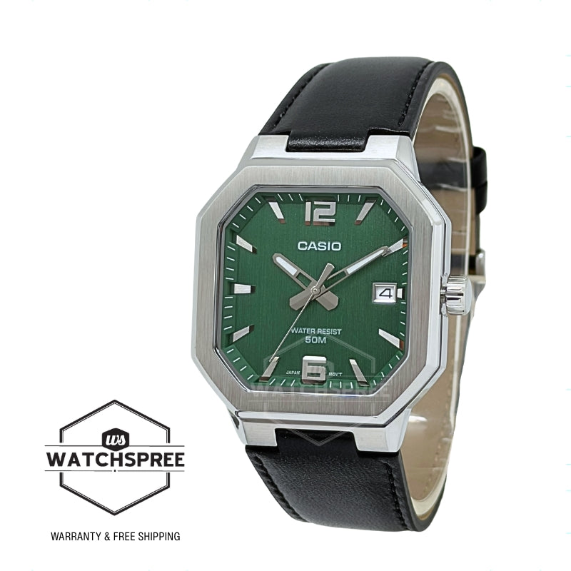 Casio Men's Analog Octagonal Dial Black Leather Strap Watch MTPB195L-3A MTP-B195L-3A