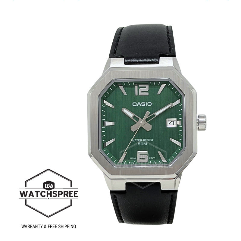 Casio Men's Analog Octagonal Dial Black Leather Strap Watch MTPB195L-3A MTP-B195L-3A