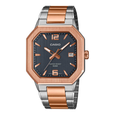Casio Men's Analog Octagonal Dial Two-Tone Stainless Steel Band Watch MTPB195RG-2A MTP-B195RG-2A